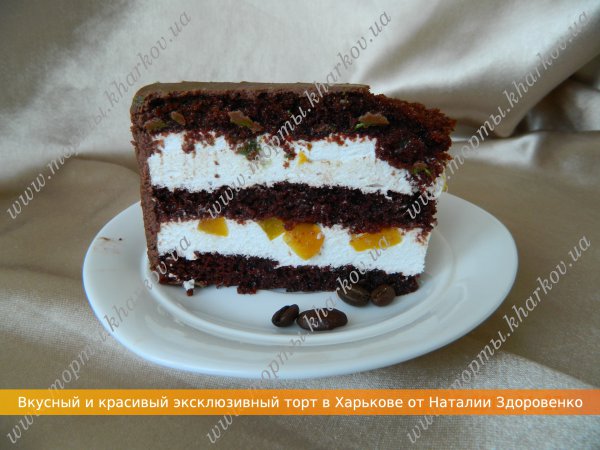 Шоколадный торт - персик и киви